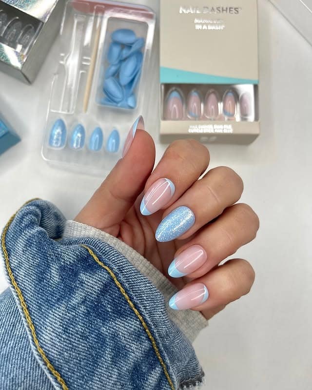 20. Baby Blue French Almond Nails - easter nail ideas