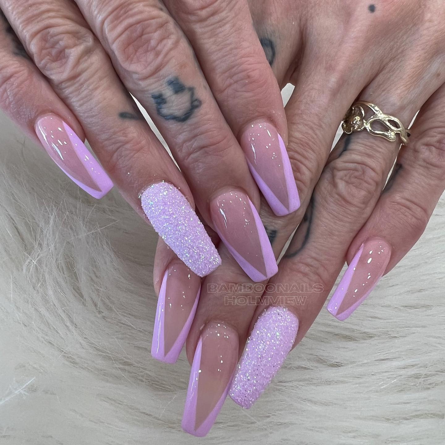 3. Lavender Sugar French Tip Coffin Nails - winter birthday nail ideas