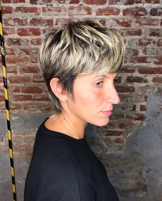 8. Platinum Blonde and Shadow Root Shaggy Pixie - Shaggy Pixie Hairstyles