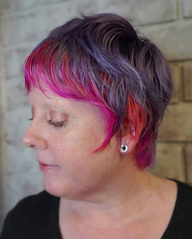 13. Violet and Neon Pink Shaggy Pixie Mullet - Shaggy Pixie Hairstyles