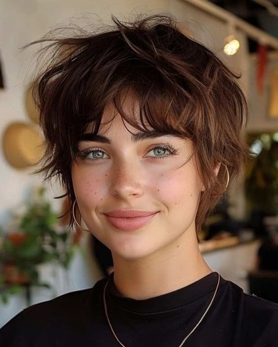 17. Chestnut Brown Tousled Shaggy Pixie - Shaggy Pixie Hairstyles