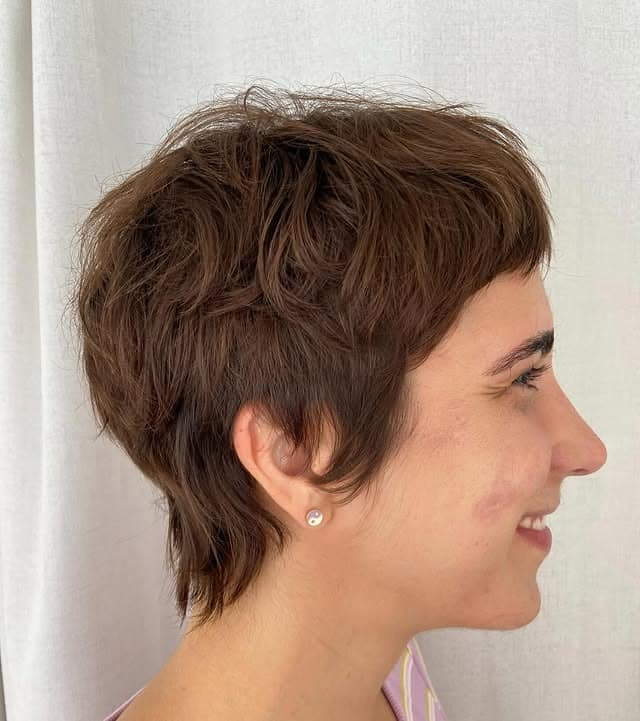 20. Medium Brown Shaggy Pixie with Tapered Nape - Shaggy Pixie Hairstyles