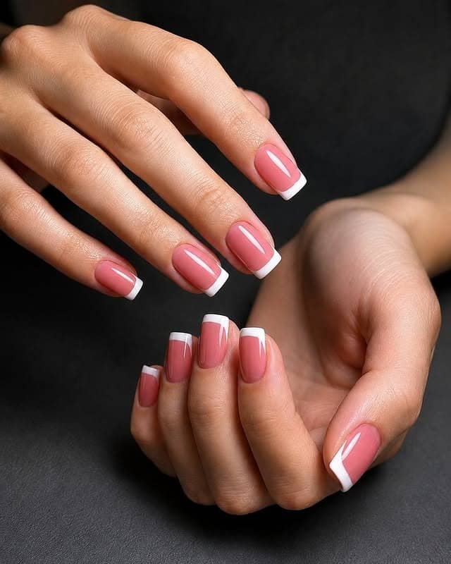 12. Pink Square French Manicure with Classic White Tips - french-manicure-nail-ideas
