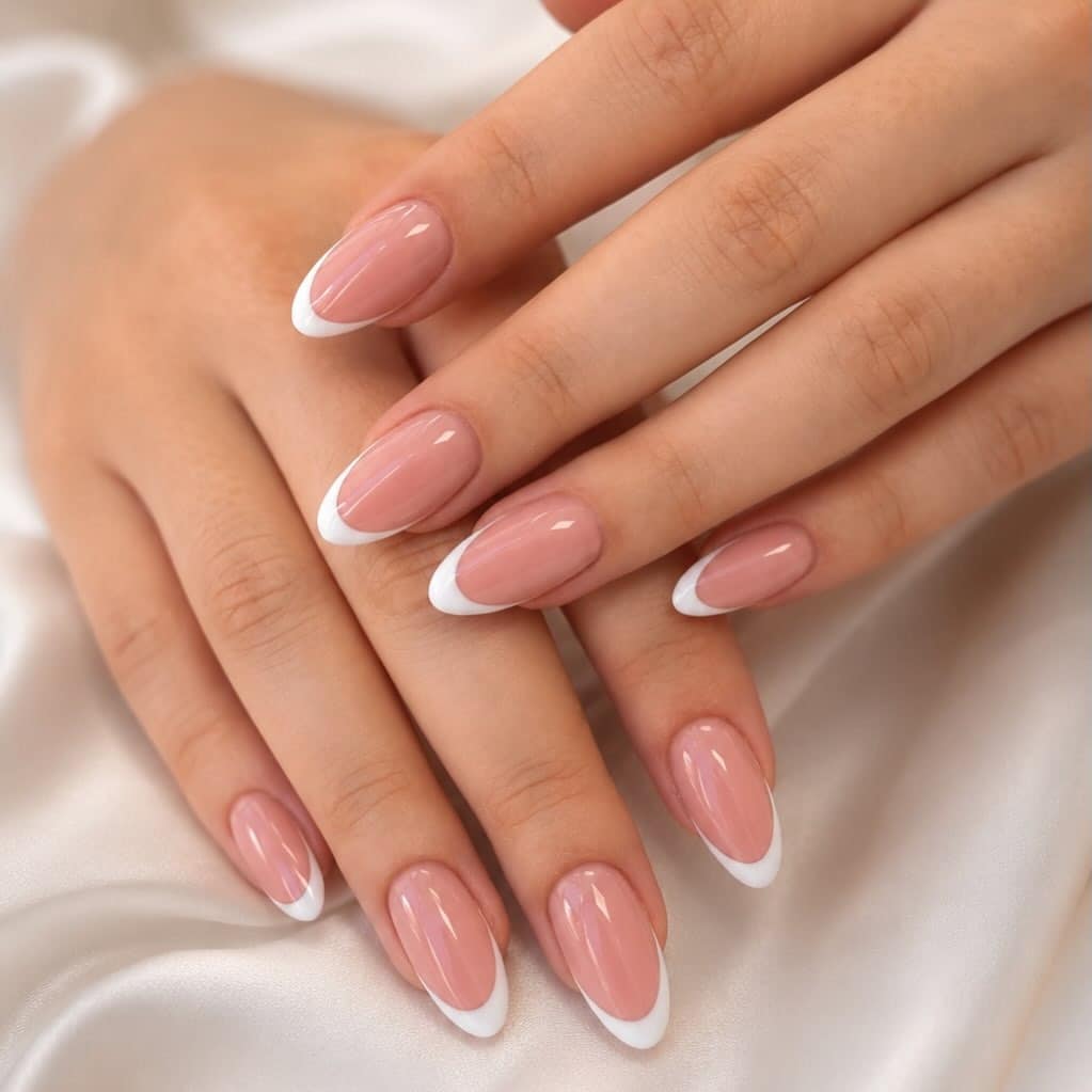 18. Classic Almond French Manicure with Soft Pink Base - french-manicure-nail-ideas