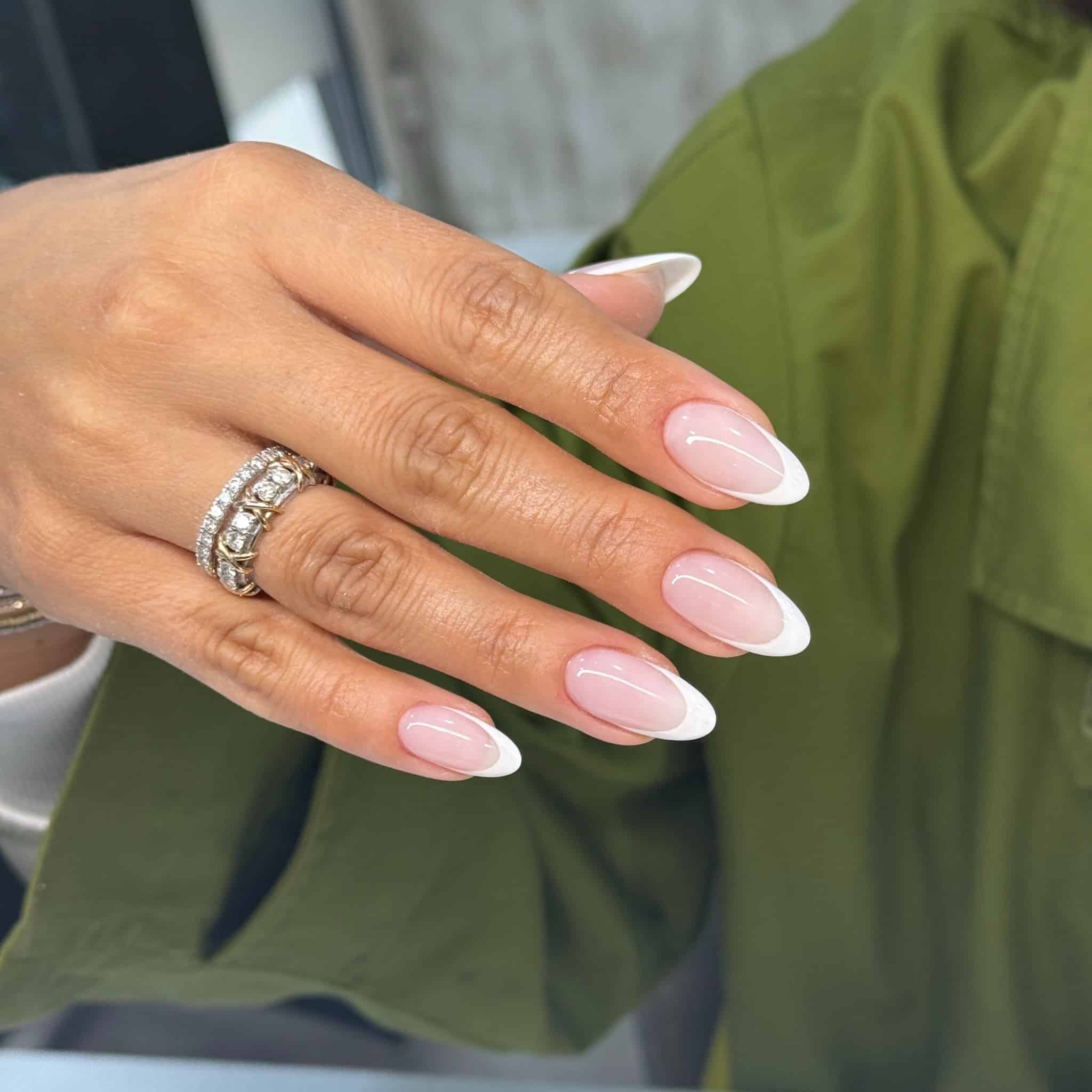 22. Almond French Manicure with Milky Pink Base - french-manicure-nail-ideas