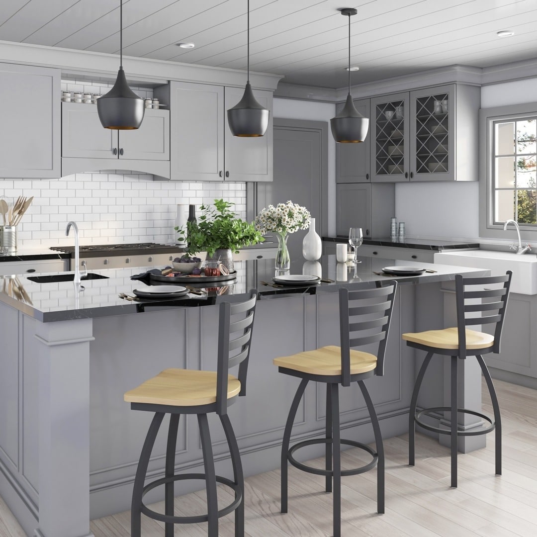 13. Two-Tone Gray Kitchen with Black Countertops - gray kitchen ideas