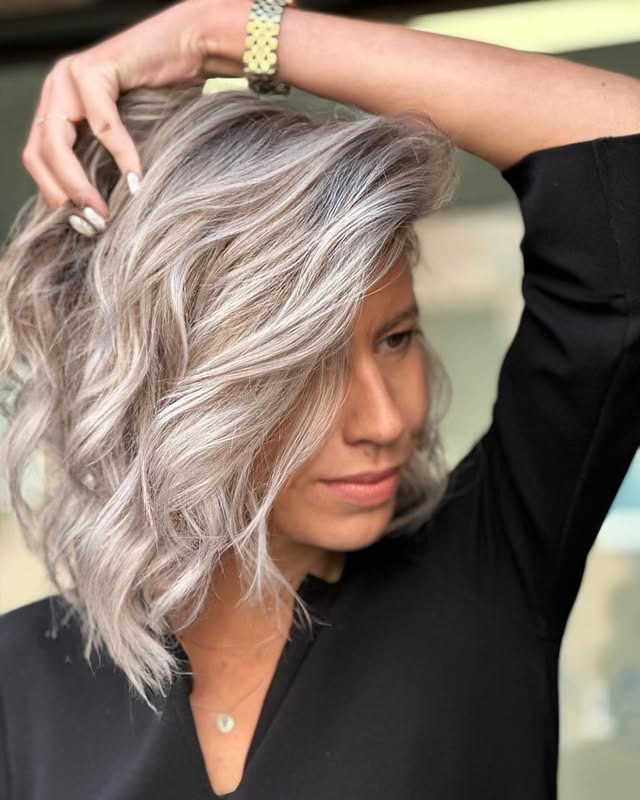 12. Silver Icy Blonde Textured Wavy Bob - Icy Blonde Hair Color