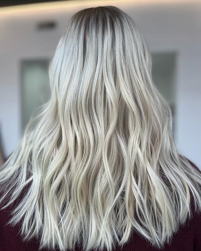 22. Icy Blonde Shadow Root with Textured Waves - Icy Blonde Hair Color