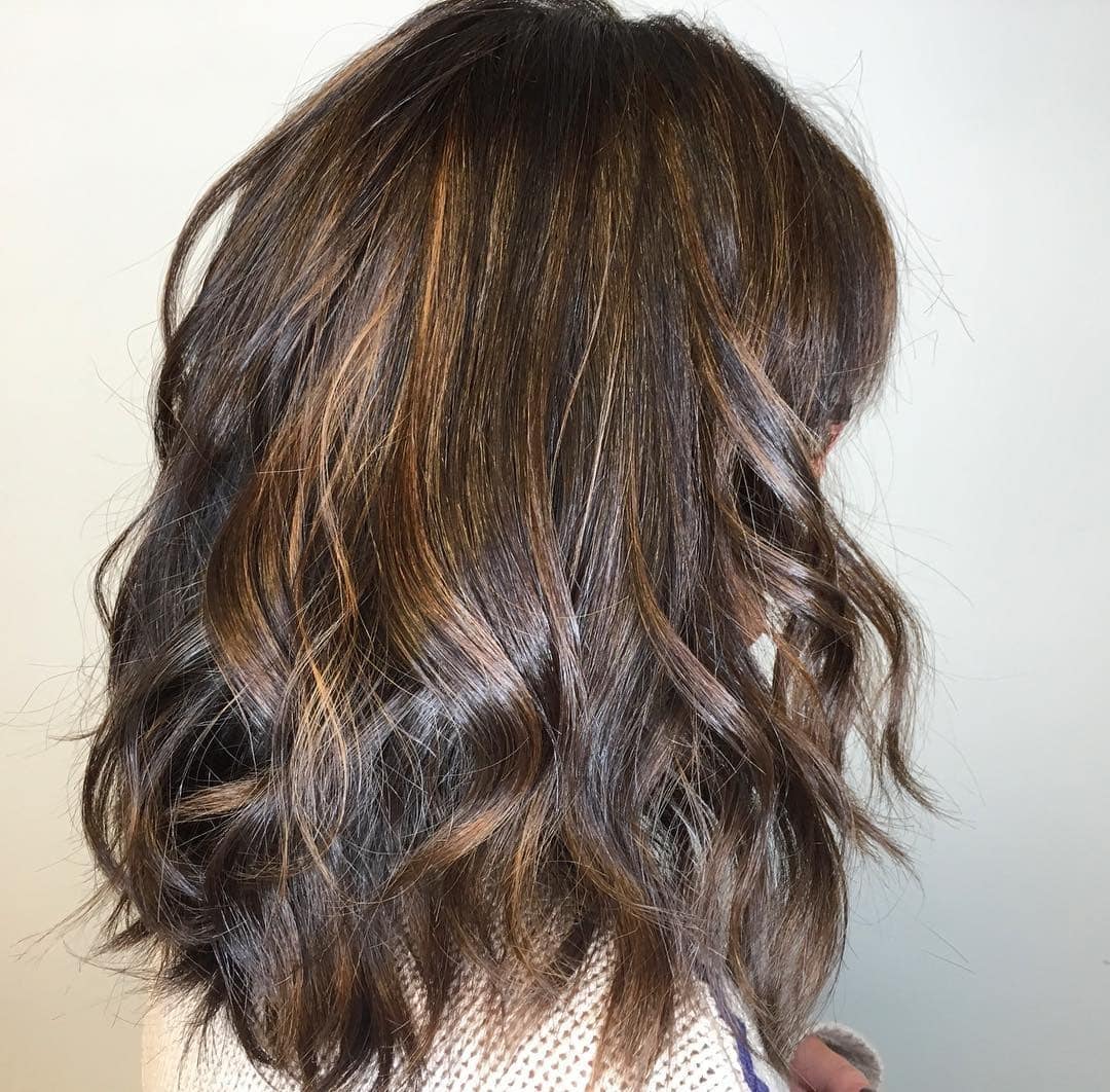 7. Espresso Caramel Mocha Textured Lob - Caramel Mocha Hair Color