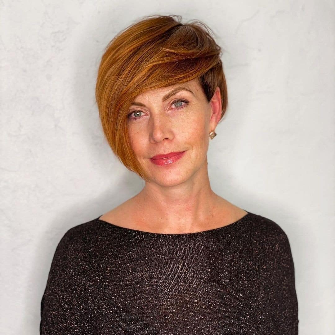 3. Copper Side-Swept Pixie Undercut - Side Swept Pixie