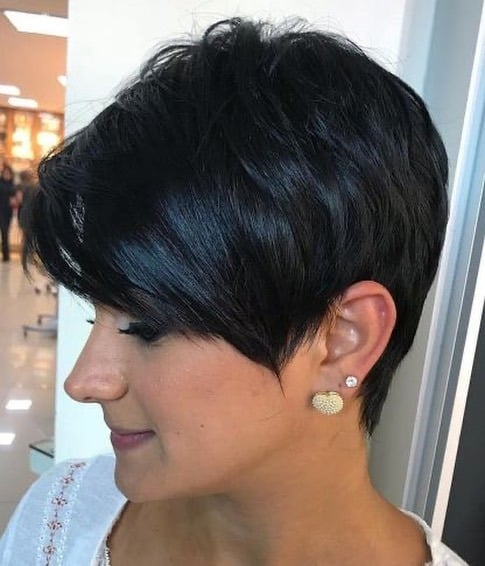 4. Glossy Black Side-Swept Pixie - Side Swept Pixie
