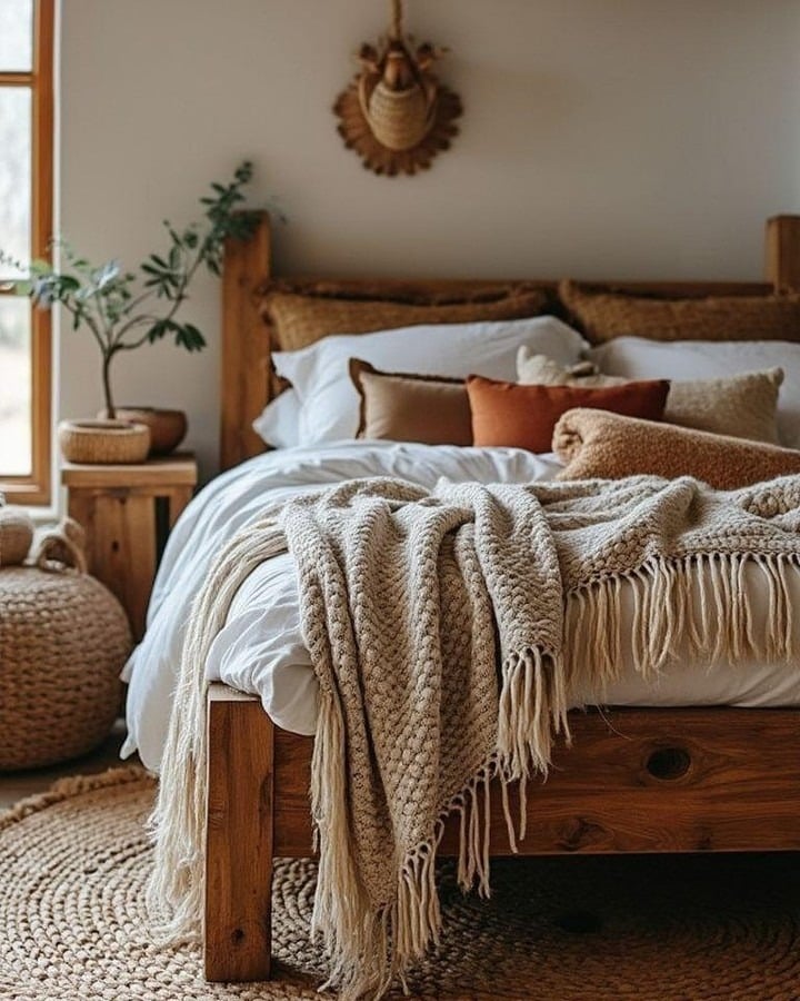 6. Cozy Neutral and Honey Wood Bedroom Idea - relaxing bedroom ideas