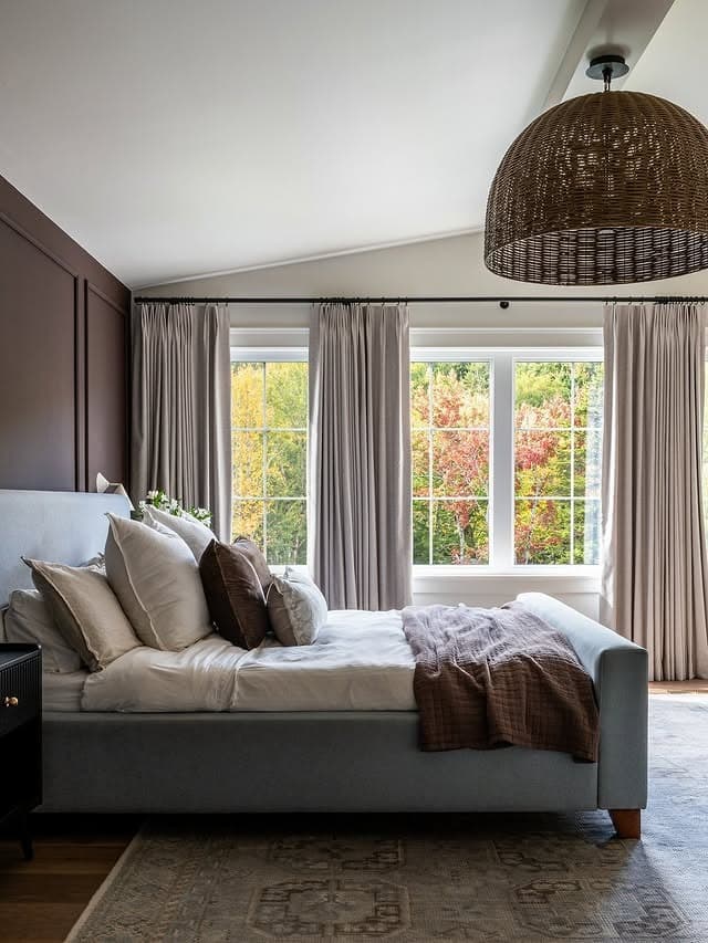 7. Soft Taupe and Charcoal Transitional Bedroom - relaxing bedroom ideas