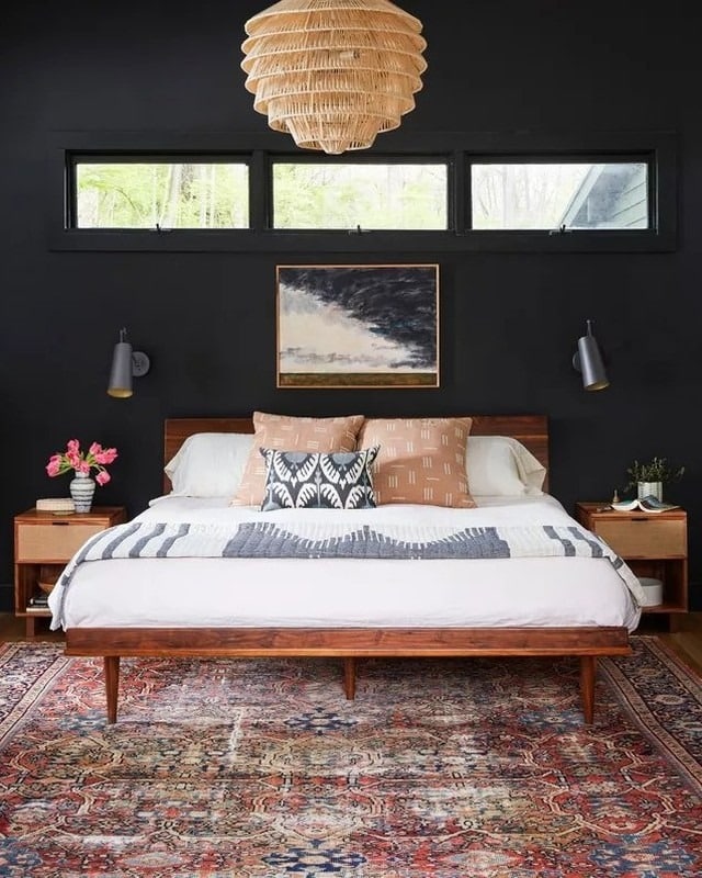 9. Moody Black and Walnut Modern Bedroom - relaxing bedroom ideas