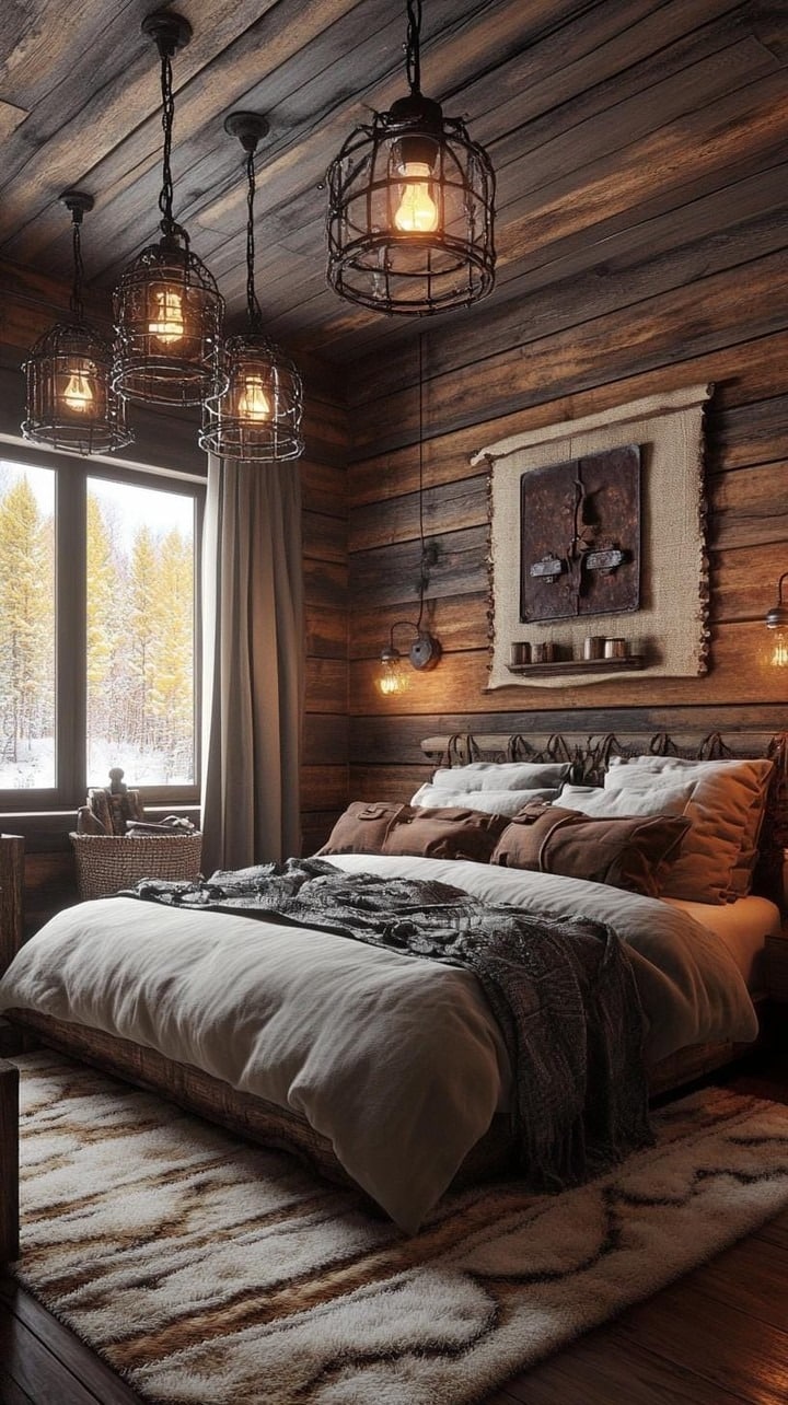 12. Dark Walnut and Espresso Rustic Cabin Bedroom - relaxing bedroom ideas