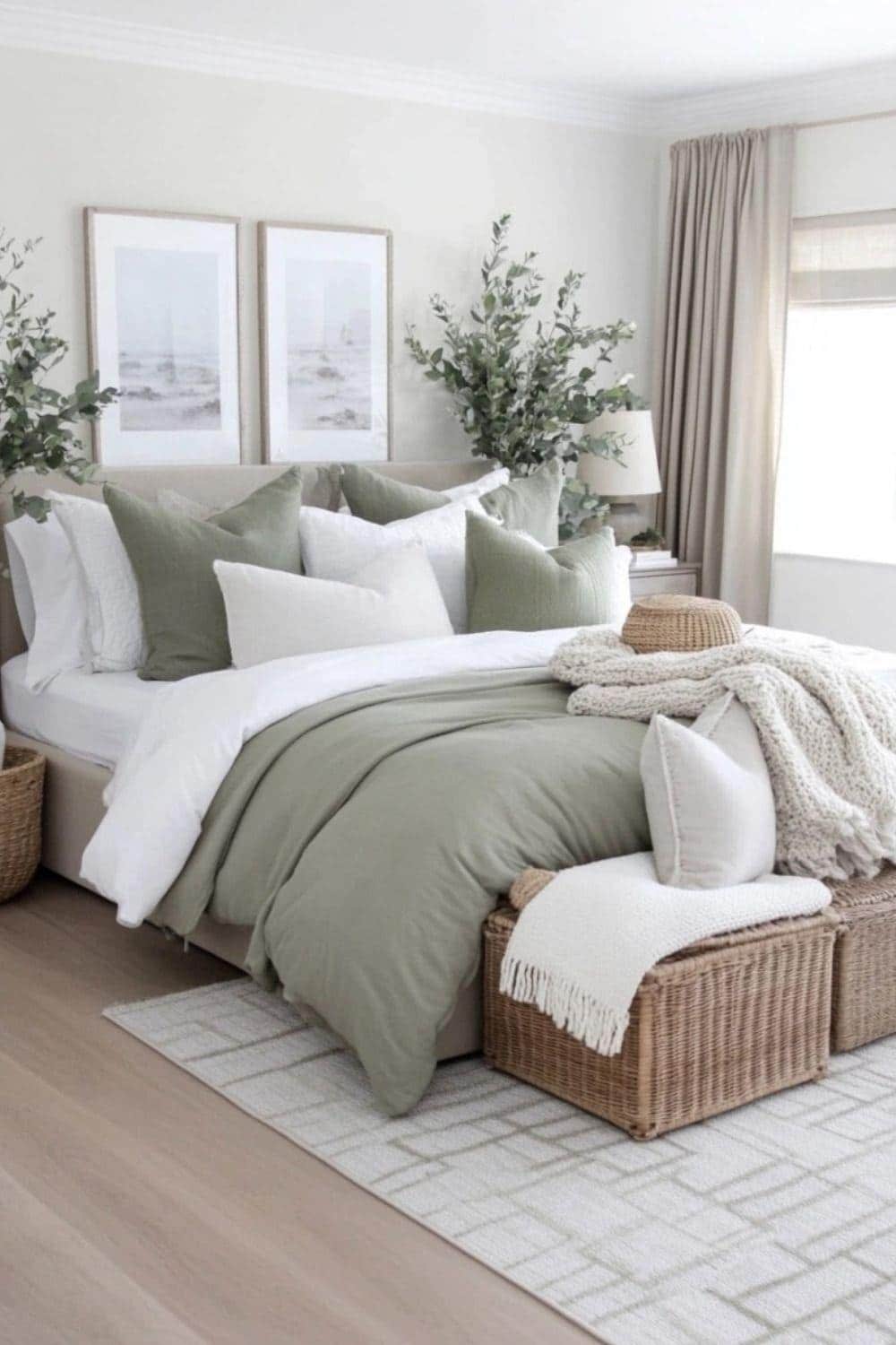 20. Sage Green and Cream Organic Bedroom Design - relaxing bedroom ideas