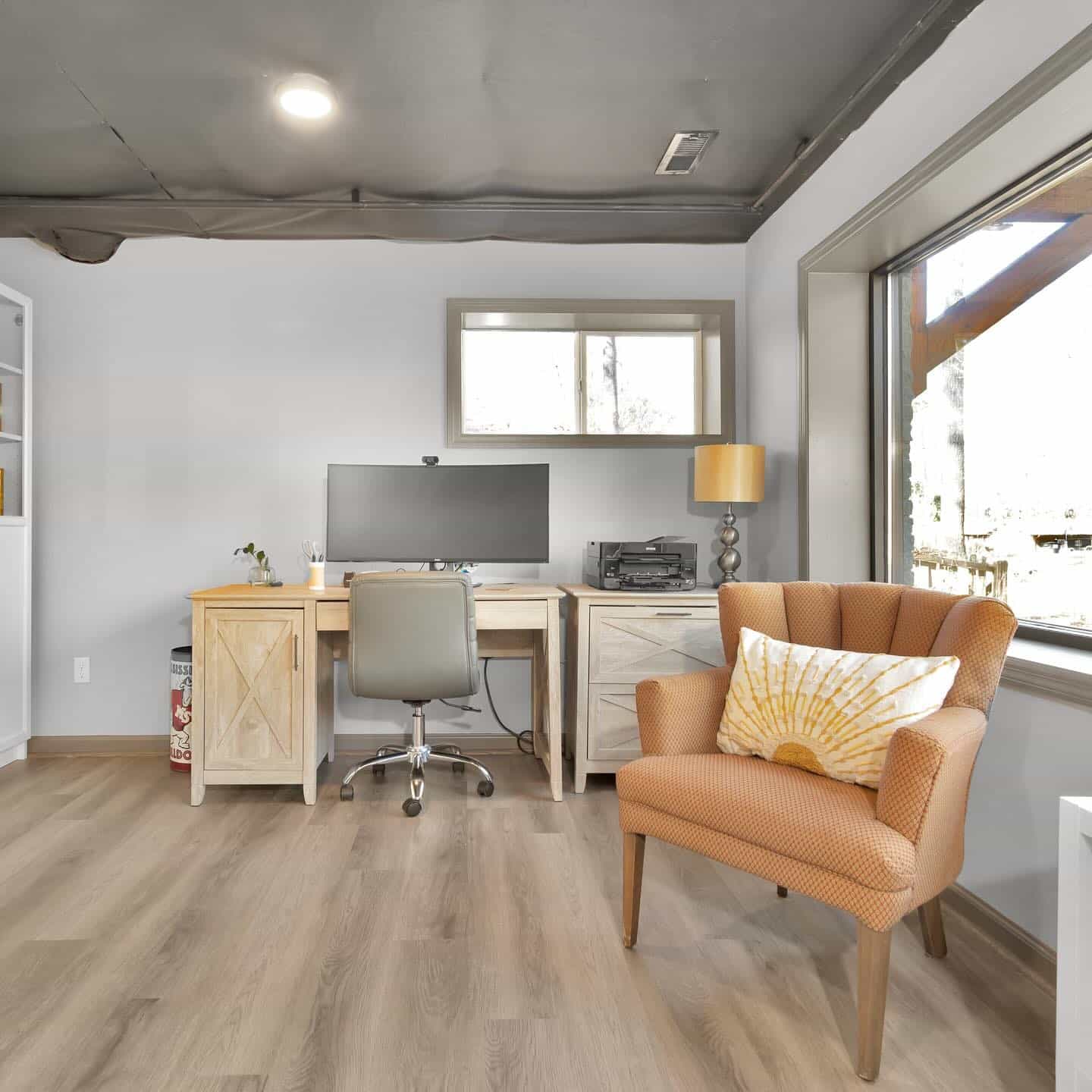 3. Light Wood and Warm Beige Garage Office Retreat - garage office ideas