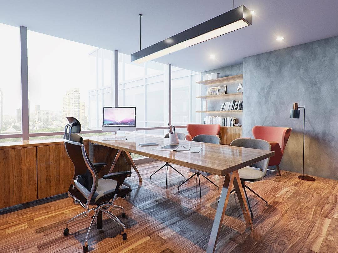 7. Modern Walnut and Slate Executive Garage Office - garage office ideas