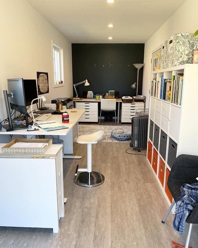 18. White and Black Functional Garage Office Workspace - garage office ideas