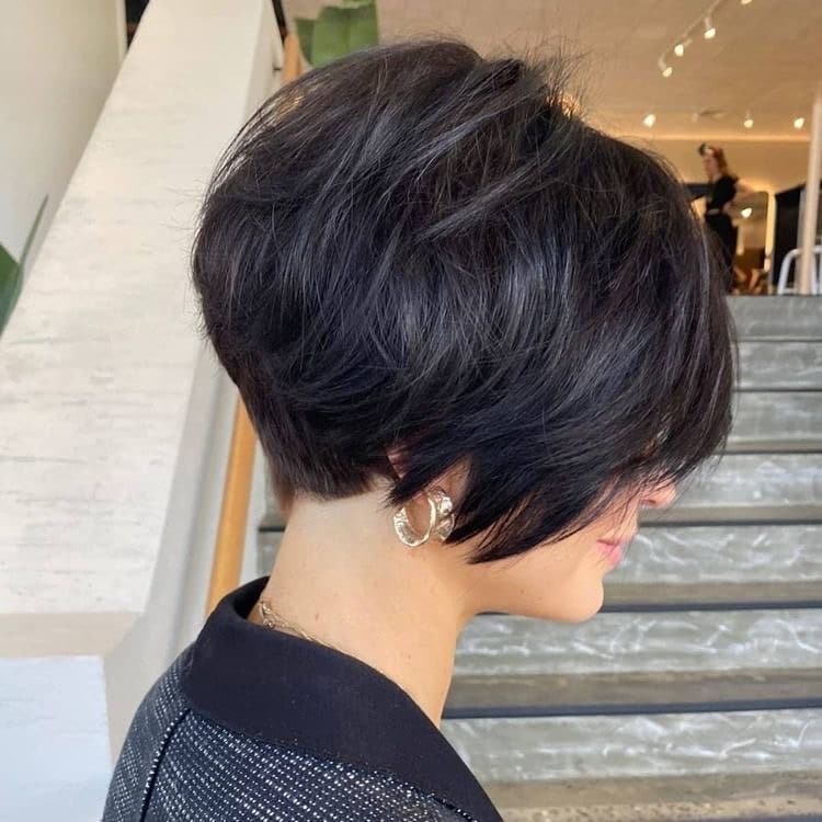22. Espresso Stacked Pixie Bob with Long Fringe - Pixie Bob Haircut