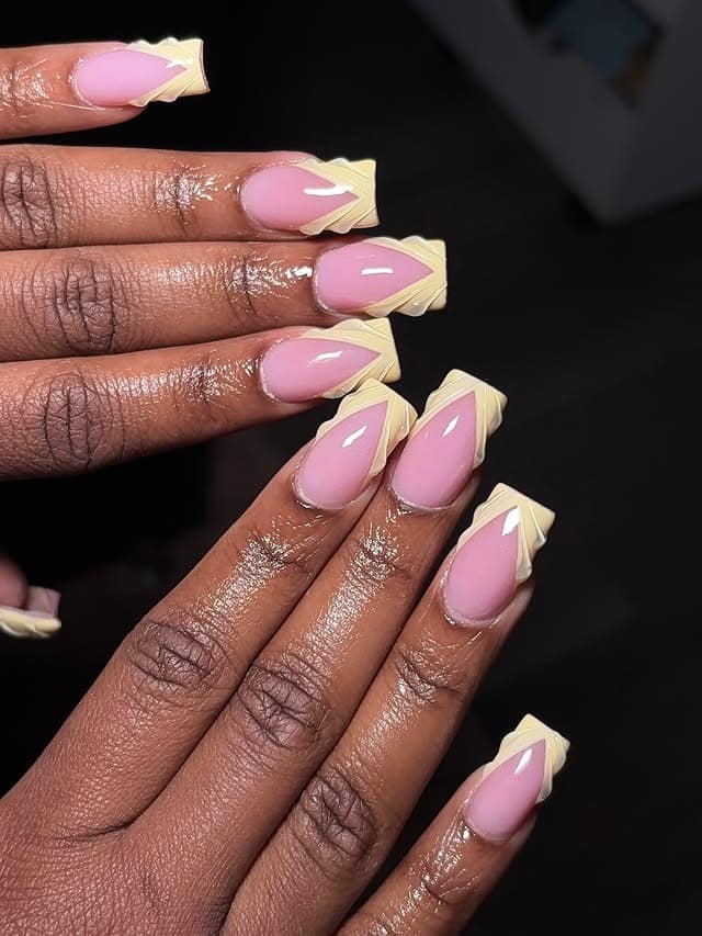 3. Buttercream Ribbon French Nails - short spring break nail ideas