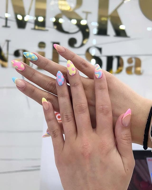 5. Pastel Pop Art Almond Nails - short spring break nail ideas