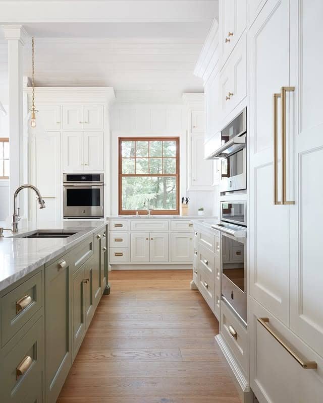 3. Sage Green Island and White Cabinet Cottage Kitchen - cottage kitchen ideas