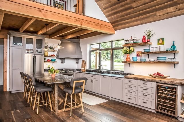 6. Modern Cottage Kitchen with Gray Cabinetry and Timber Details - cottage kitchen ideas