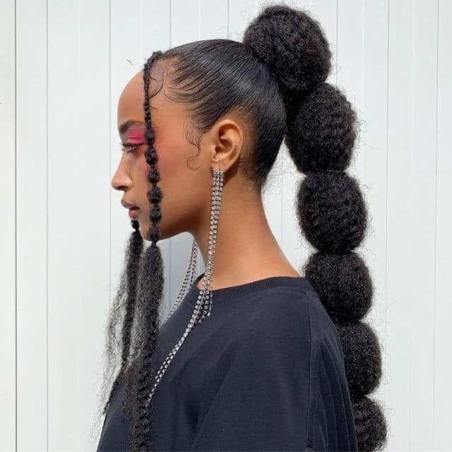 15. Natural Textured Bubble Ponytail on Black Hair - Bubble Ponytail Hairstyles