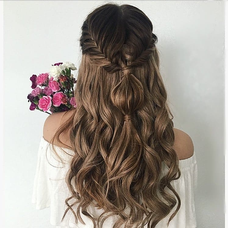 17. Half-Up Bubble Ponytail on Chestnut Brown Hair - Bubble Ponytail Hairstyles