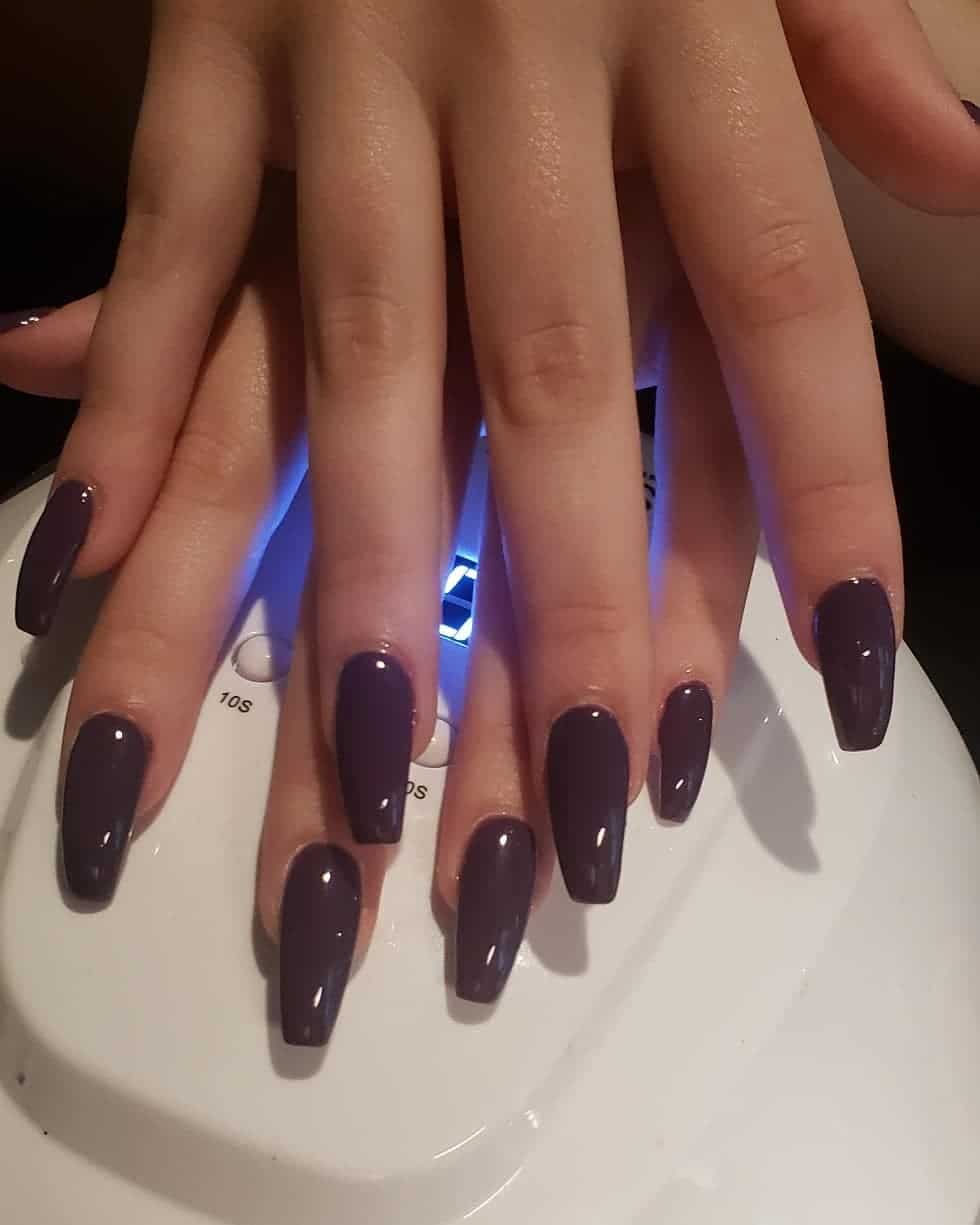 4. Plum Burgundy Coffin Nails - dark red coffin nail ideas