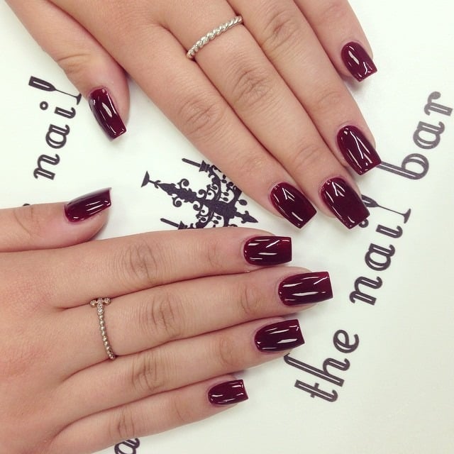5. Classic Dark Cherry Square Nails - dark red coffin nail ideas