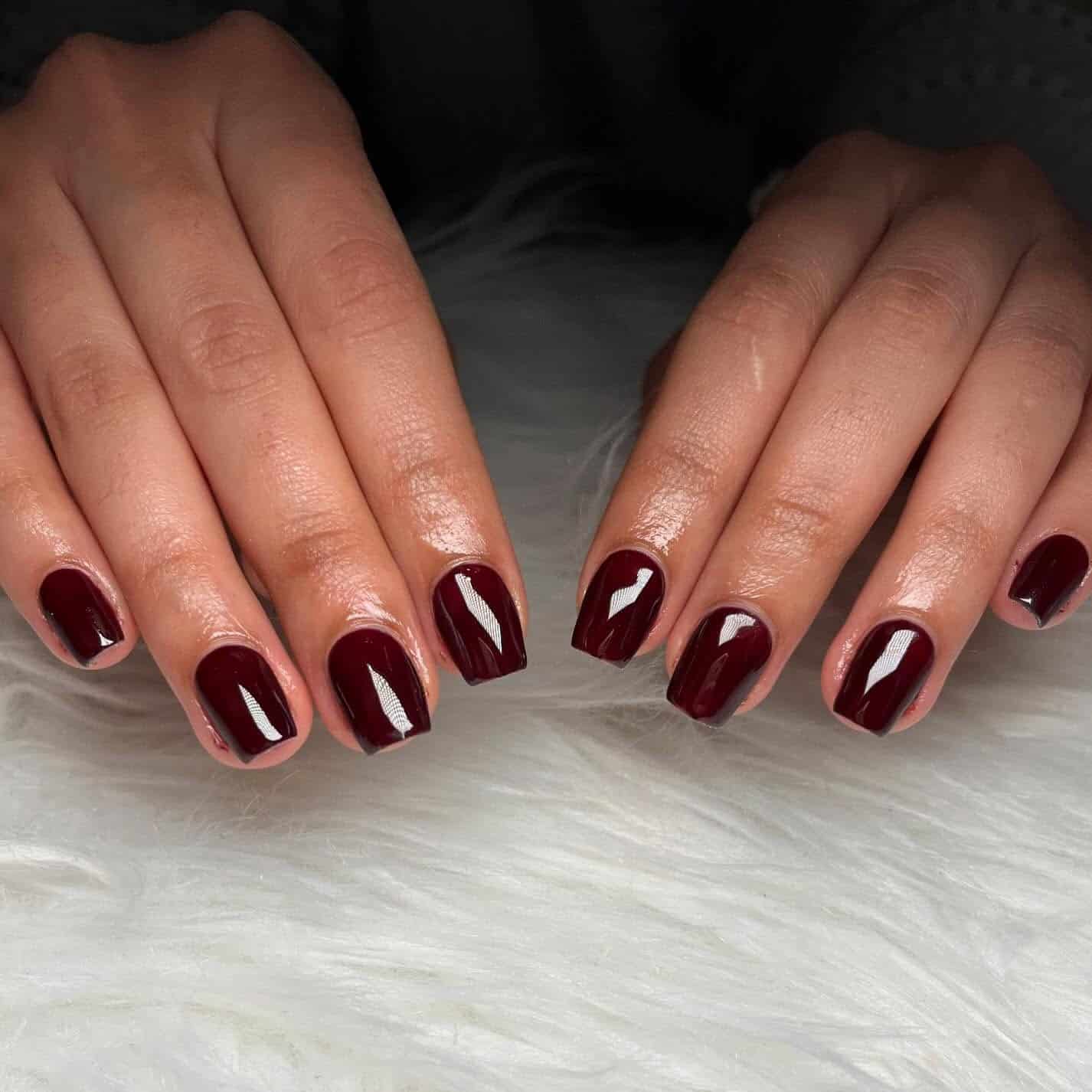 12. Dark Cabernet Short Square Nails - dark red coffin nail ideas