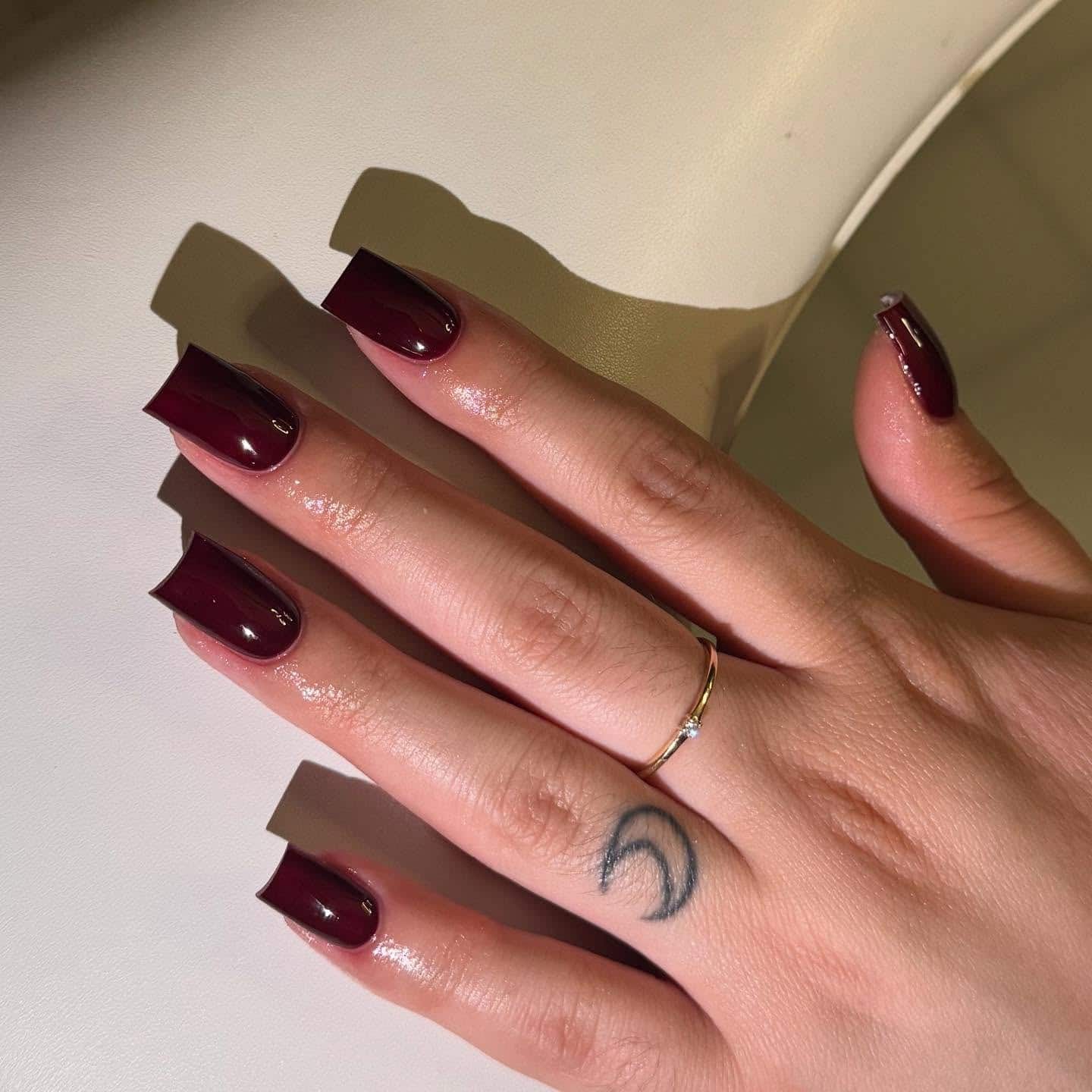 15. Black Cherry Square Coffin Nails - dark red coffin nail ideas