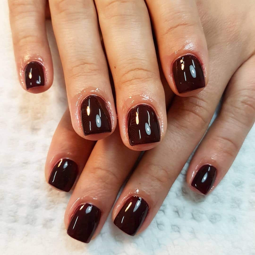 16. Espresso Burgundy Short Square Nails - dark red coffin nail ideas