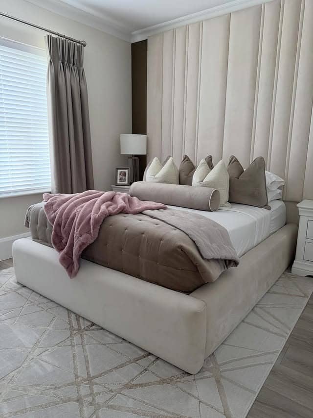 1. Blush and Greige Upholstered Bedroom Elegance - neutral bedroom ideas