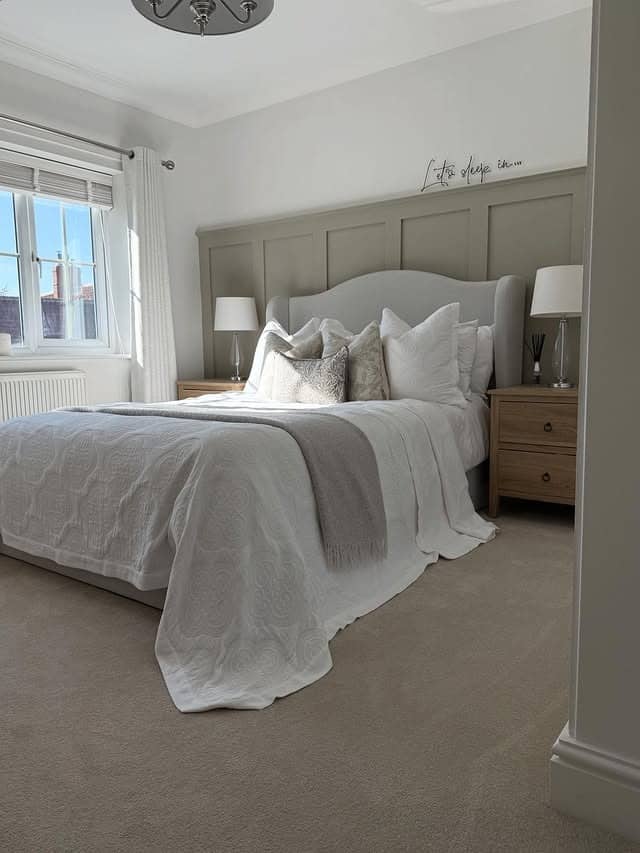 10. Greige and White Panelled Bedroom Serenity - neutral bedroom ideas