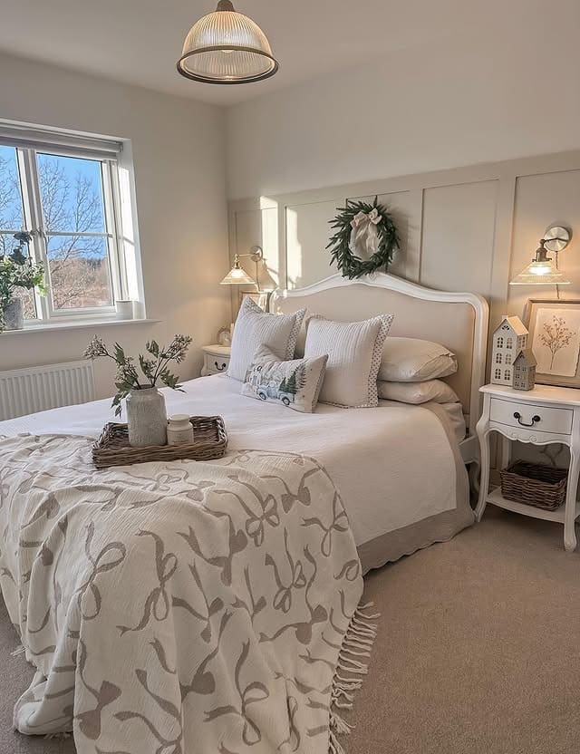 11. Soft Ivory and Greige Cottage Bedroom Style - neutral bedroom ideas