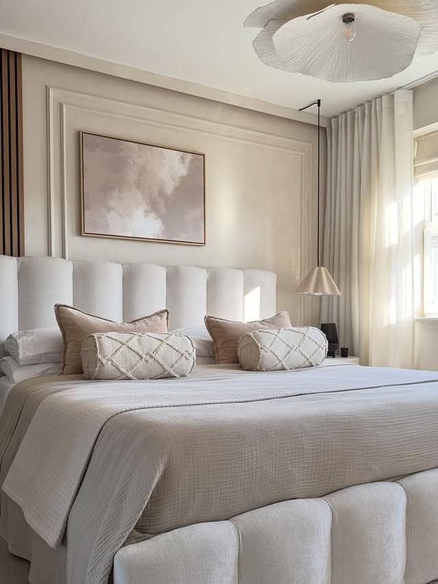 12. Cream and Beige Modern Luxe Bedroom Design - neutral bedroom ideas