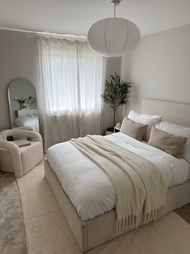 16. Warm White and Oatmeal Scandinavian Bedroom - neutral bedroom ideas