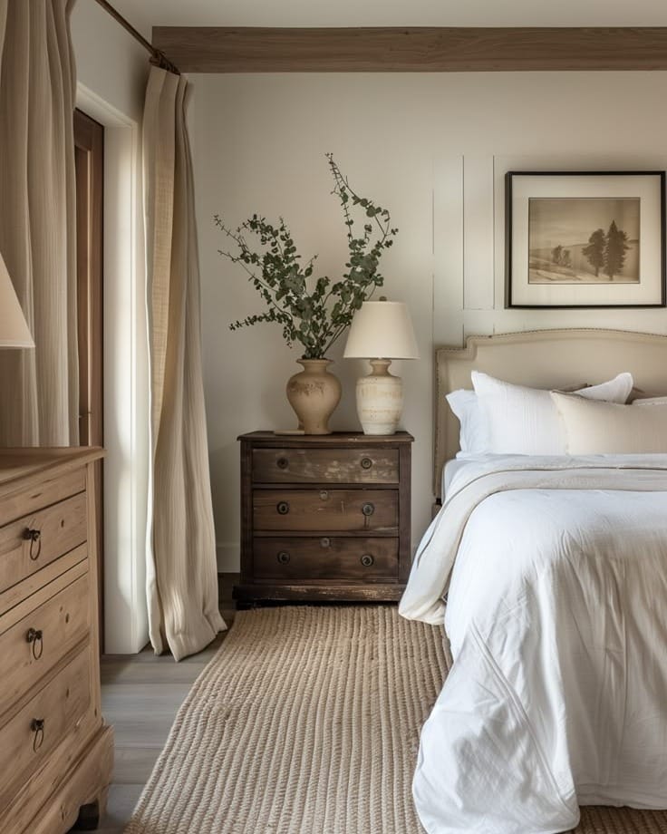 19. Natural Wood and Ivory Rustic Bedroom Design - neutral bedroom ideas