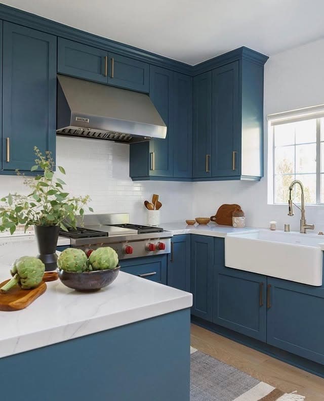 11. Coastal Blue Kitchen Cabinets with Farmhouse Sink Charm - blue kitchen cabinets ideas