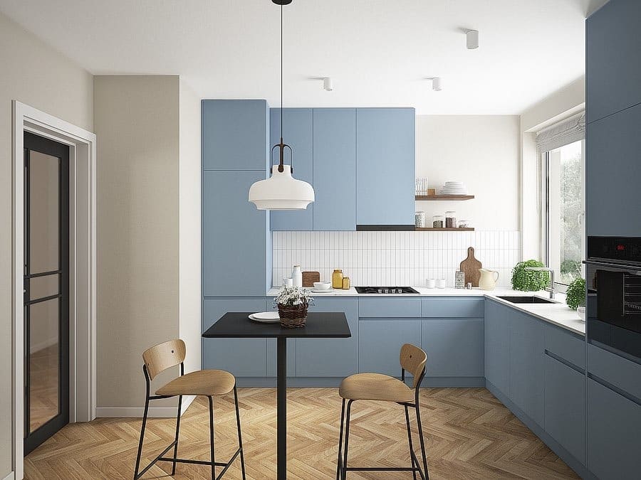 13. Powder Blue Kitchen Cabinets with Minimalist Scandinavian Style - blue kitchen cabinets ideas