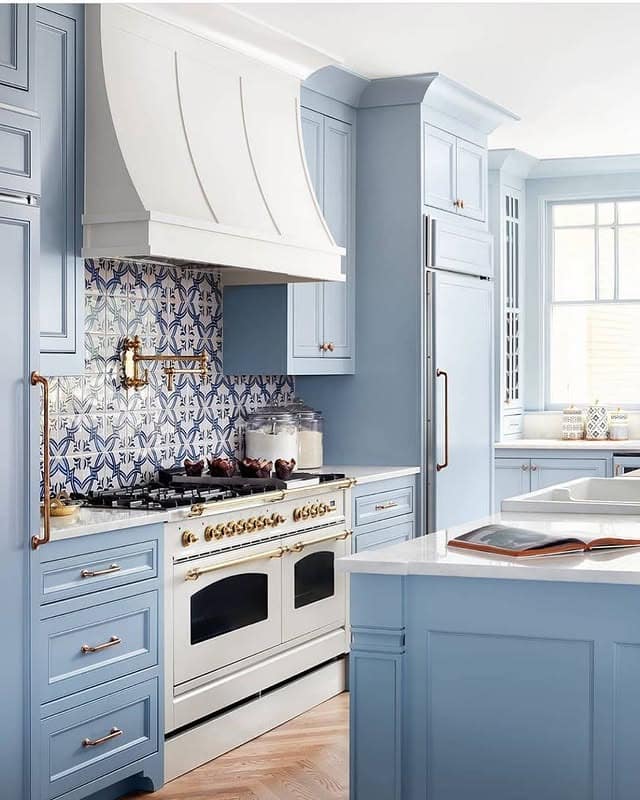 20. French Blue Kitchen Cabinets with Classic European Influence - blue kitchen cabinets ideas