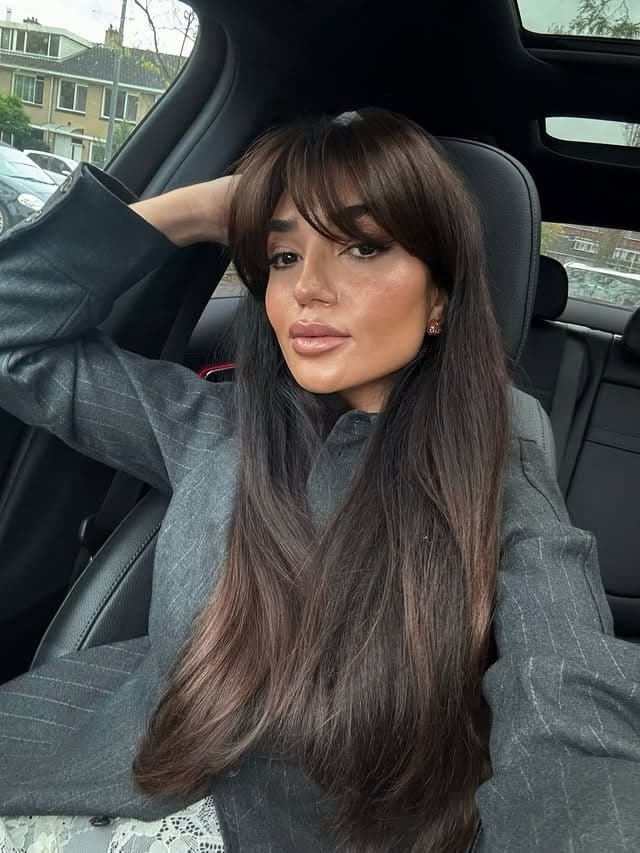 15. Deep Mocha Hair with Wispy Curtain Fringe - Wispy Bangs For Thin Hair