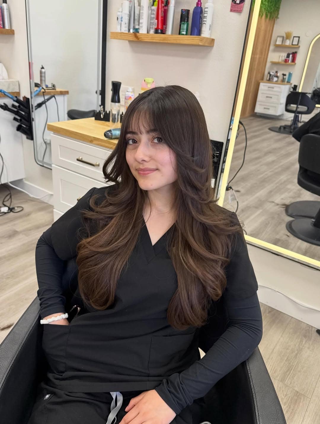 19. Mushroom Brown Layers with Wispy Bangs and Highlights - Wispy Bangs For Thin Hair