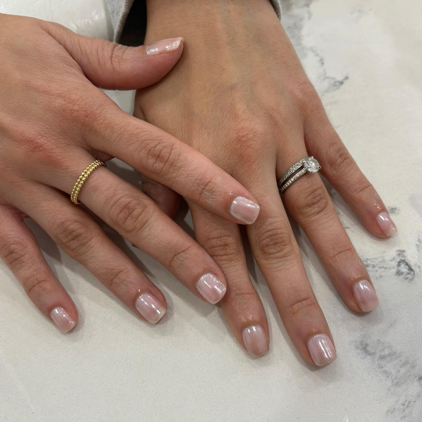 2. Milky Pearl Chrome Short Nails - chrome nail ideas