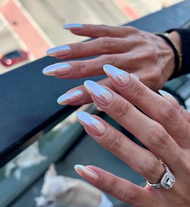 3. Glazed White Chrome Almond Nails - chrome nail ideas