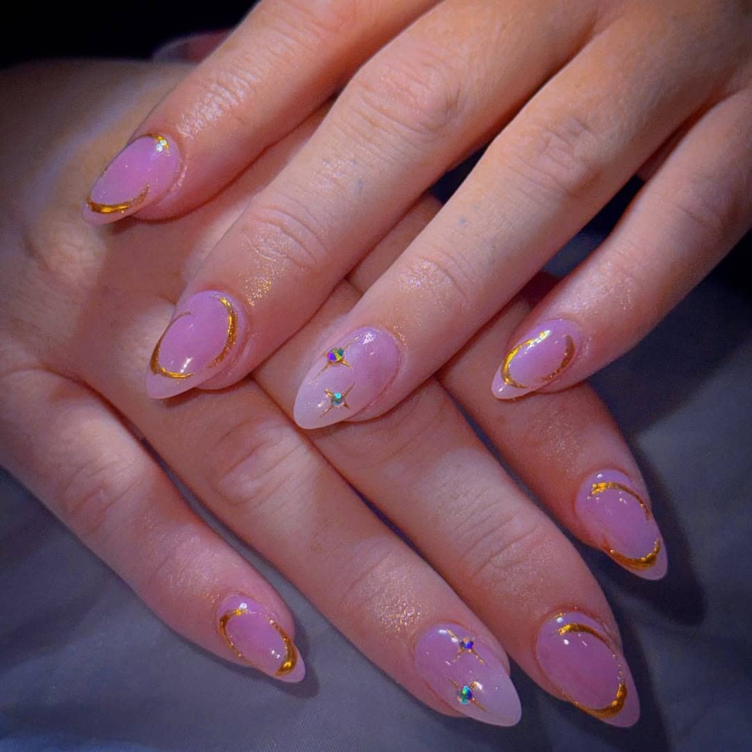 6. Blush Pink Chrome Gold Frame Nails - chrome nail ideas
