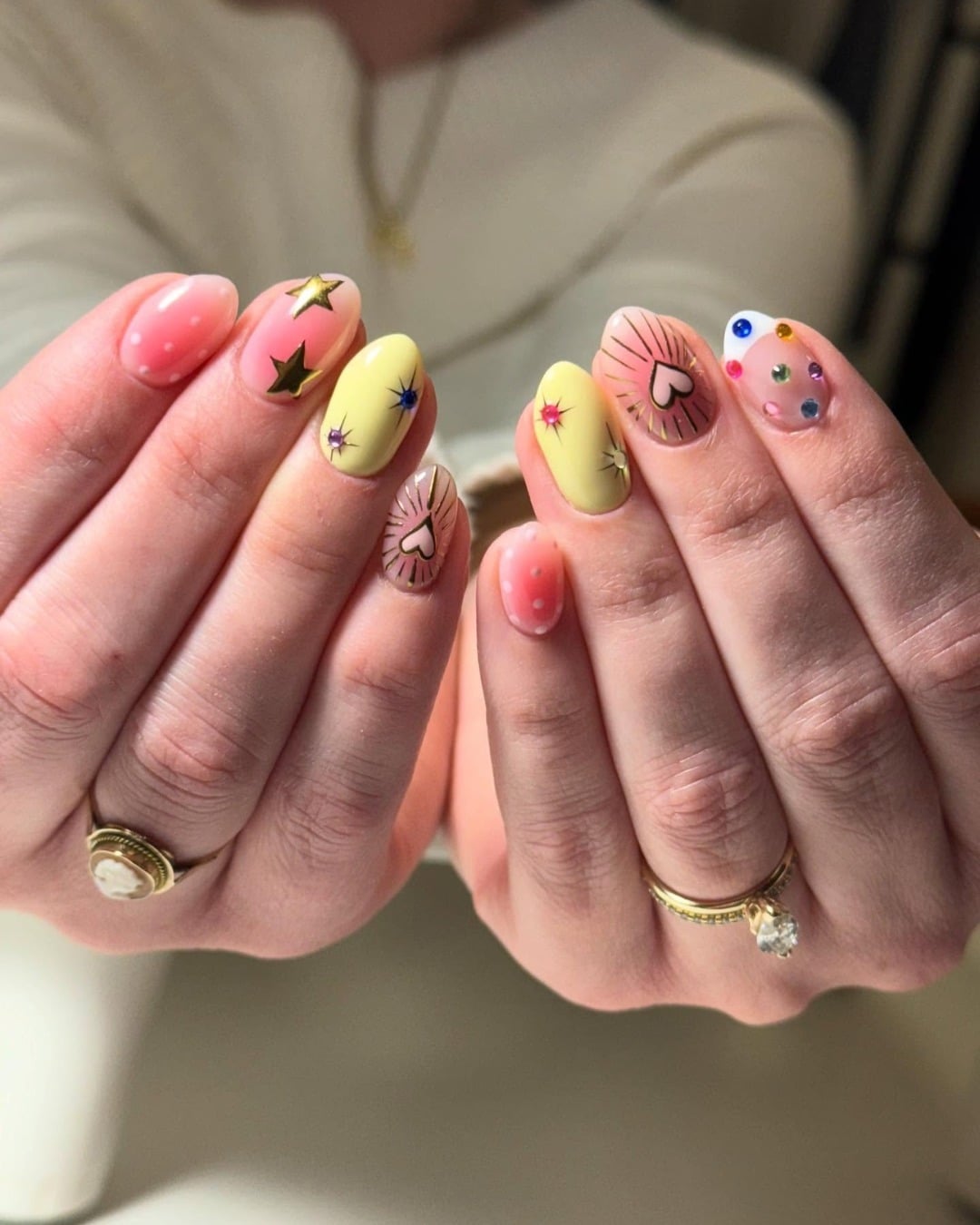 1. Pastel Starburst Short Nails in Lemon Yellow and Blush Pink - cute short nail ideas